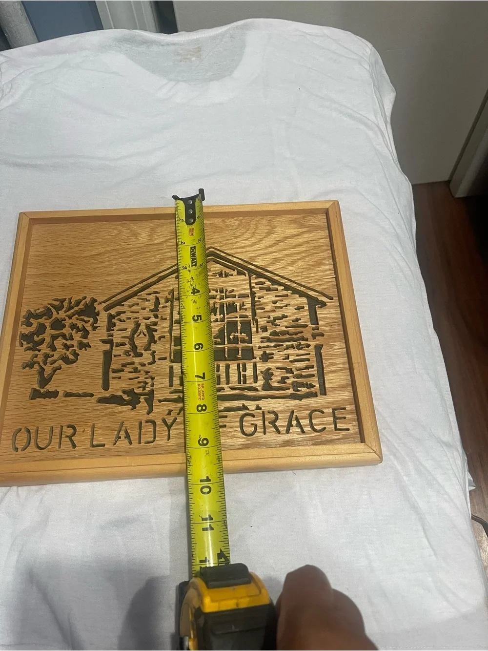 Our Lady of Grace Carved Wooden Plaque - Natural Wood